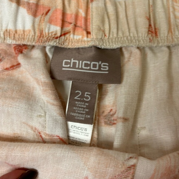 Chico’s Peach Tropical Floral Linen Pants Size 14 - Picture 6 of 10